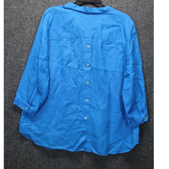 Chicos Top 2.5 Blue Lux Linen No Iron Lagenlook Cottage Coastal - Picture 2 of 7
